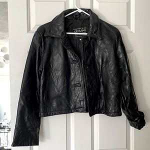 Vintage Black Leather Patchwork Cropped Jacket 1980s